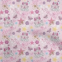 Cotton Silk Light Pink Fabric Kids Princess Castle Fabric for Sewing Printed Craft Fabric by The Yard 42 Inch Wide