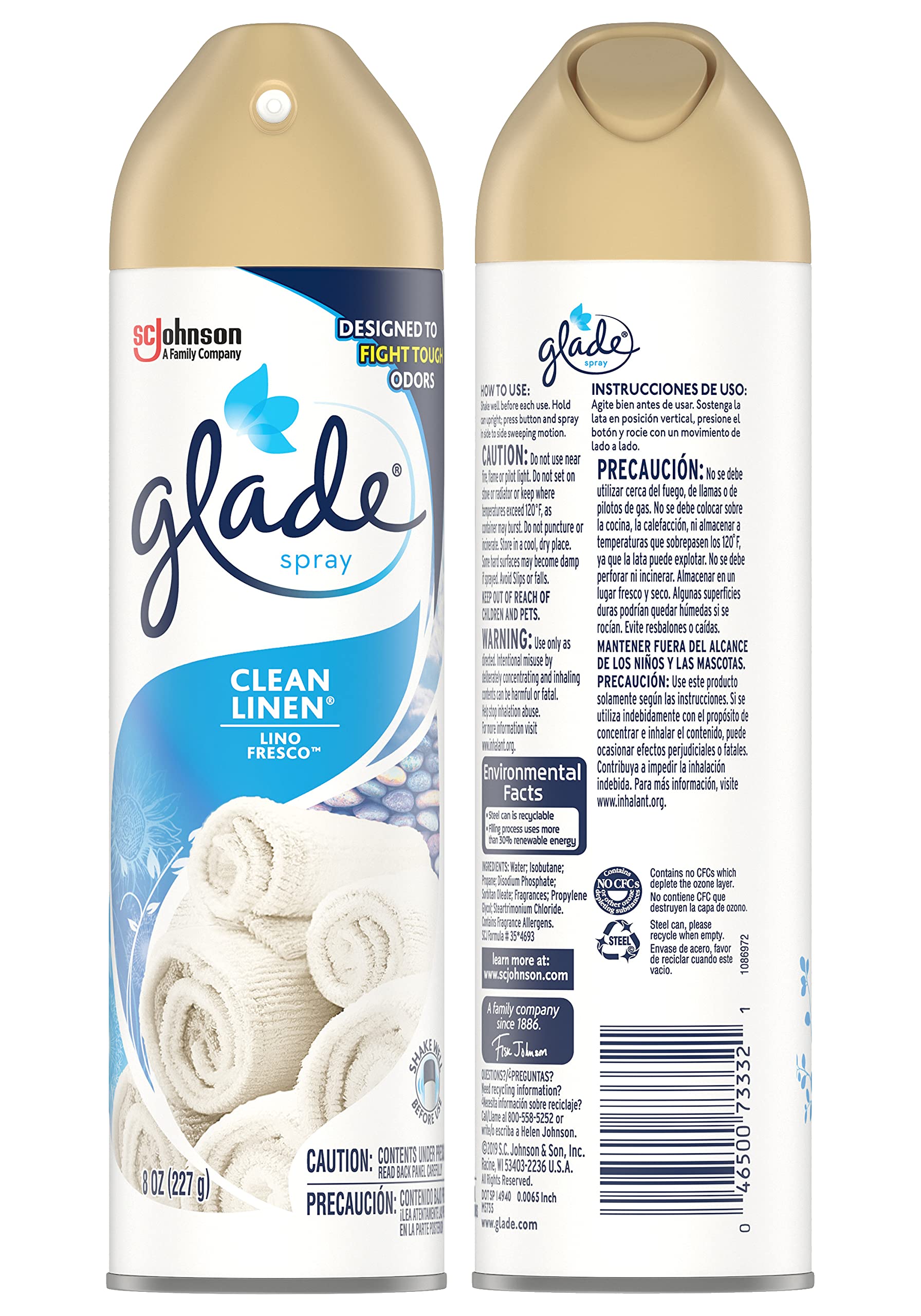 Glade Aerosol Air Freshener Clean Linen, 8 OZ (Pack of 6)