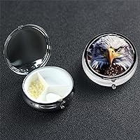 Pill Case Round Pill Box with 3 Compartment American Flag with Eagle Pill Organizer Waterproof Medicine Organizer Box for Travel Metal Pill Containers for Medication Planner