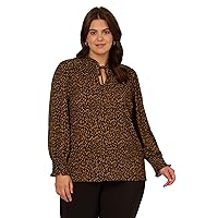Adrianna Papell Women's Plus Size Ruffle Tieneck Long Sleeve Top