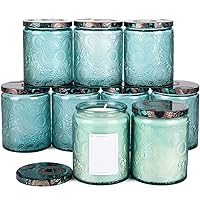 8oz Embossed Glass Candle Container with Tin Lid and Labels (Blue)