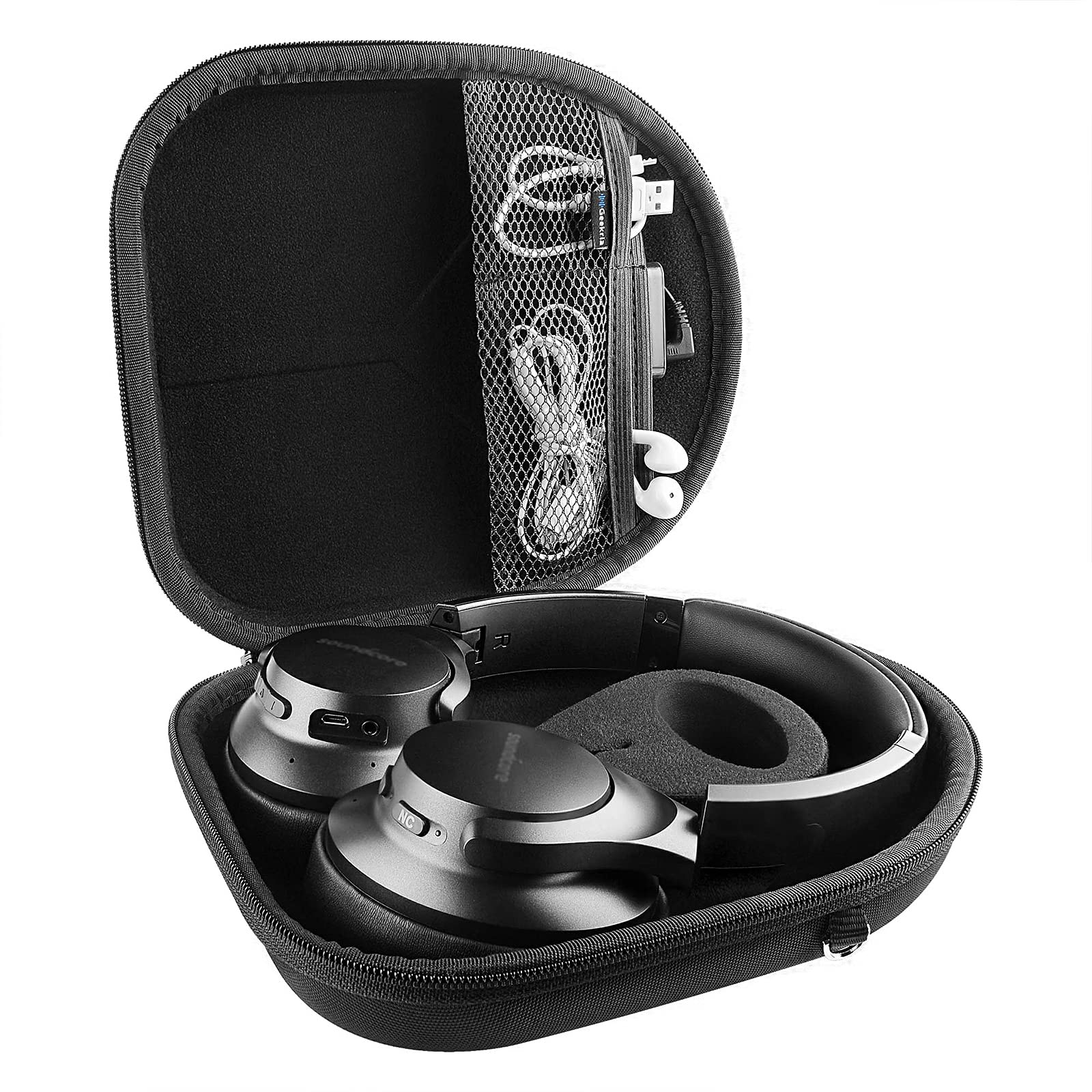 Geekria Shield Case Headphones Compatible with Anker Soundcore Space Q45, Life Q35, Life Q30, Life Q20i, Life Q20+, Replacement Protective Hard Shell Travel Carrying Bag with Cable Storage (Black)