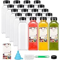 SUPERLELE 20pcs 16oz Juice Bottles, Plastic Juicing Bottles with Caps, Clear Bulk Drink Containers with Black Tamper Evident Lids for Juicing, Smoothie, Drinking and Other Beverages