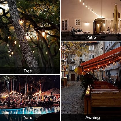 HBN 48ft Outdoor String Lights-Smart Outside String Lights-15 LED Bulbs Dimmable & Shatterproof, 2.4 GHz Wi-Fi & Bluetooth App Control, Works with Alexa/Google Assistant, IP65 Waterproof & Extendable