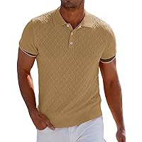 GRACE KARIN Mens Breathable Polo Shirts Short Sleeve Lightweight Knit Texture Golf Shirts Knitwear