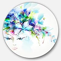 Woman Flowers Floral Round Wall Art-Disc of 23 inch, 23X23-Disc, Blue/Green
