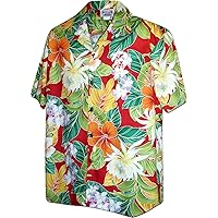 Pacific Legend Men's Polynesian Bouquet Shirt, Red, L