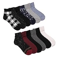 MUK LUKS Women's 12 Pair Pack Mini Crew Socks, Ebony Multi, One Size Fits Most