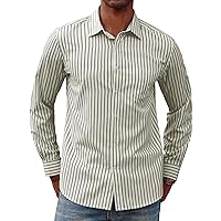 Men's Striped Button Down Shirts Long Sleeve Regular Fit Casual Shirts with Pocket