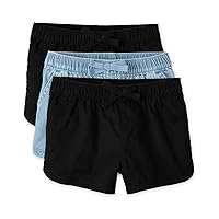 The Children's Place Baby Girls' and Toddler Tie Front Denim Pull On Shorts, Light 90s/Black 2-Pack, 12-18 Months