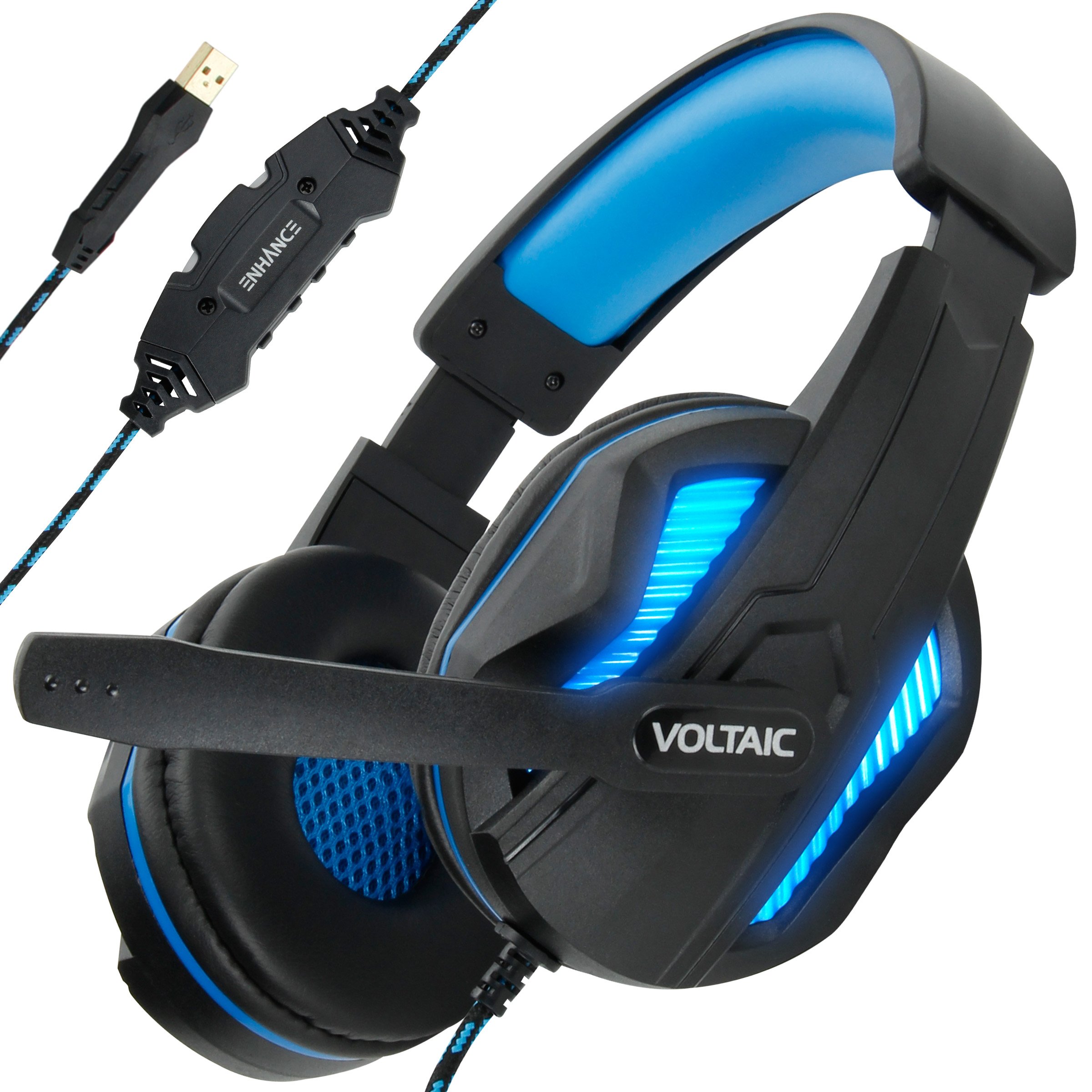 ENHANCE PC Gaming Headset for PS4 & Computer with 7.1 Surround Sound - Voltaic PRO Esports Computer Headphones with Microphone, LED Light, in-Line Controls - Great for PUBG, Fortnite & More