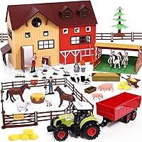 Tacobear Barn Farm Animal Toys for Kids Toddlers, Farm Toys with Big Farm House Tractor Truck, Farm Figures Fence Horse Stable Playset, Educational Learning Toys Birthday Gift 3-12 Year Old Boys Girls