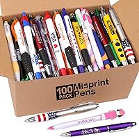 Wholesale Lot of 100 Misprint Ink Pens Bulk, Assorted Click Retractable Ballpoint Pens Smooth Writing Server Pens for Office School, Misprinted Pens, Waitress Pens
