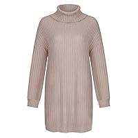 Turtleneck Sweater Dress for Women Solid Ribbed Knit Pullover Mini Dresses Trendy Long Sleeve Tunic Sweaters Skirt