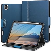 KingBlanc Case for iPad Pro 11 inch Case 4th/3rd/2nd/1st Generation (2022/2021/2020/2018) with Pencil Holder, PU Leather Protective Stand Folio, Auto Sleep/Wake, Multi-Angle for Viewing/Typing, Blue