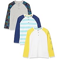 Amazon Essentials Boys and Toddlers' Long-Sleeve Henley T-Shirts (Previously Spotted Zebra), Multipacks
