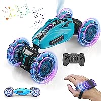 RC Stunt Car,2.4GHz 4WD Remote Control Gesture Sensing Toy Cars,Double Sided Driving,360 °Rotation,Off Road Vehicle,Hand Controlled RC Car with Lights&Music, Birthday Gifts for Boys&Girls(Blue)