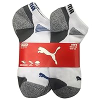 Puma Mens Low Cut All Sport No Show Socks 6-Pair stock size 10-13 shoe size 6-12, White/Grey