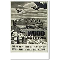 Wood Shelters Our Planes - Vintage WWII Reprint Poster