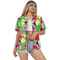 LA LEELA Women's Button Down Blouses Beach Party Summer Hawaiian Shirts for Women's Short Sleeve Vacation Holidays Colorful Hawaiian Shirts for Women S Pink, Grass Garden