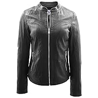 DR257 Women's Leather Classic Biker Style Jacket Black