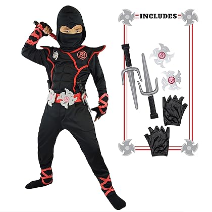 Spooktacular Creations Ninja Costume for Kids, Black Ninja Costume, Deluxe Ninja Costume for Boys Halloween Ninja Costume Dress Up (Black, Small(5-7yrs))