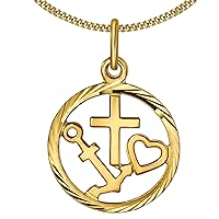 CLEVER SCHMUCK Women's Necklace Pendant Medal Diameter 14 mm Faith Love Hope Edge Diamond-Coated Fine Chain Curb 45 cm Both 333 Gold 8 Carat in Jewellery Case, Glossy