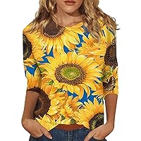 Cute Tops for Teen Girls, Plus Size Tops for Women Summer Tops for Women 2024 Women's Casual 3/4 Sleeve Shirt Round Neck Fashion Blouse Summer Trendy Printed Tunic 2024 Womens (Orange,3X-Large)