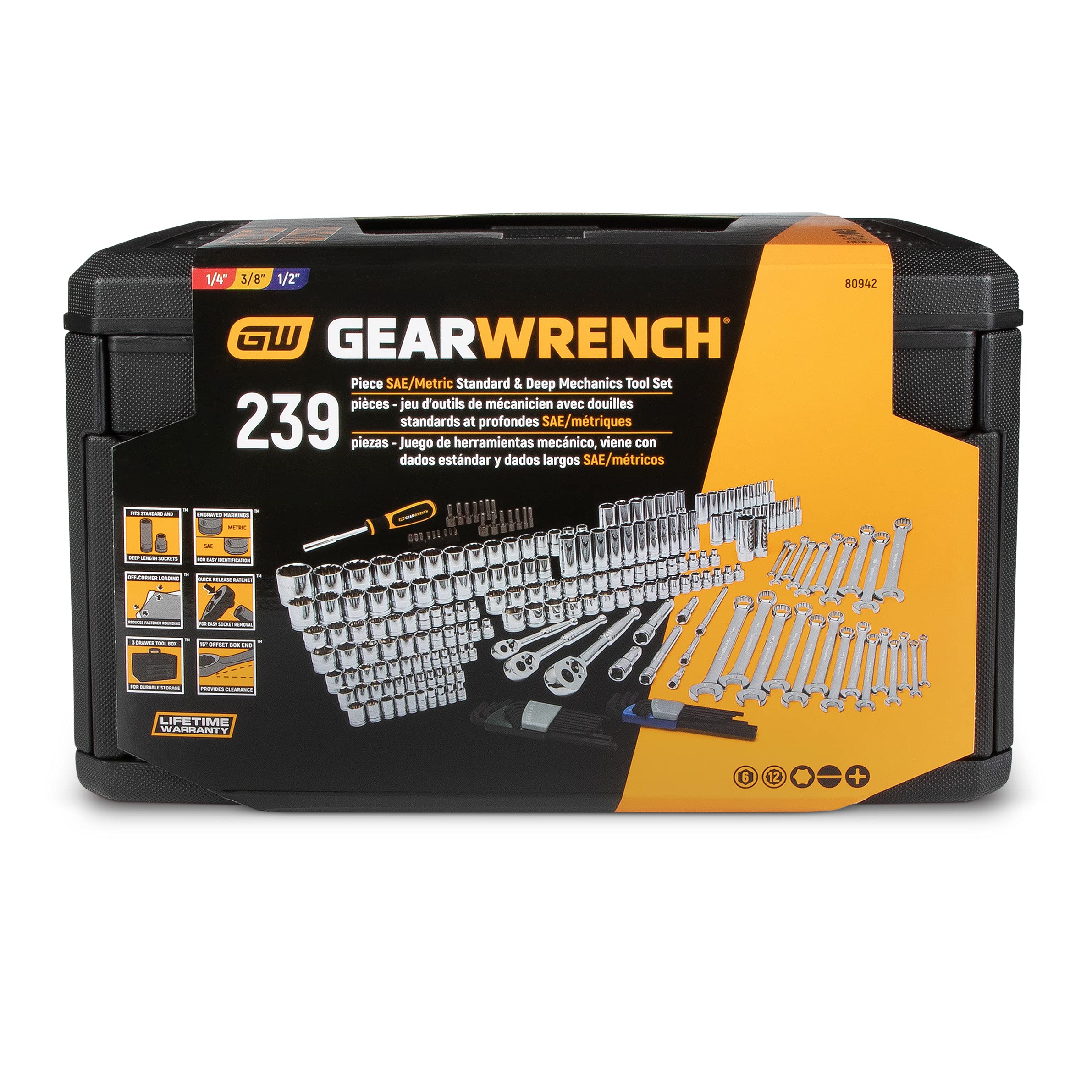 GEARWRENCH 239 Pc. BMC Mechanics Tool Set 1/4, 3/8, 1/2 - 80942