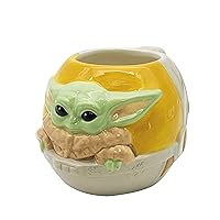 Zak Designs Star Wars The Mandalorian The Child Sculpted Ceramic Coffee Mug Collectible Keepsake with Unique 3D Character, 16 OZ, Baby Yoda in Cradle