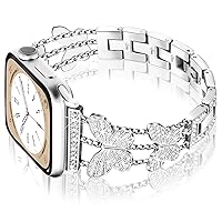 Ocaer Compatible with Apple Watch Strap 41 mm 40 mm 38 mm, Glitter Diamond Rhinestone Metal Replacement iWatch Strap for Apple Watch Series 9 8 7 6 5 4 3 2 1 SE, Bling Jewellery for Women (Silver)
