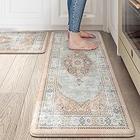 Collive Boho Kitchen Mat 2PCS Cushioned Kitchen Mats for Floor, Anti-Fatigue Mat Waterproof Kitchen Rug Set of 2 Non-Skid Comfort Standing Mat for Kitchen, Office, Sink, Laundry, 17