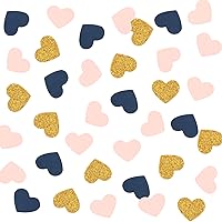 300PCS Heart Confetti, Wedding Clothes Decor Confetti, Party Glitter Table Confetti for Gender Reveal Party, Bridal Shower, Baby Shower, Valentine's Day (Gold Glitter, Pink, Navy Blue)