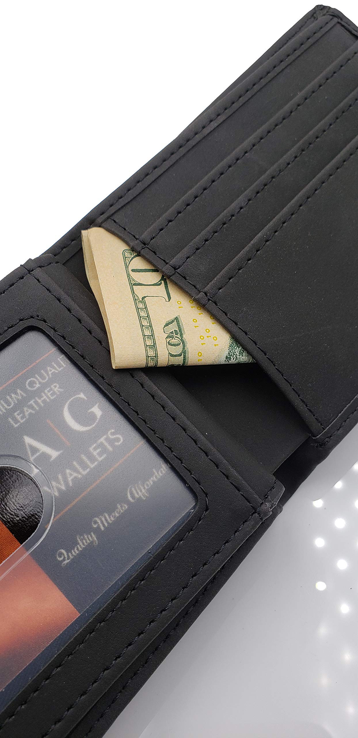 ag wallets Mens Vegan Leather Bifold Wallet, RFID Protection, Faux Leather Credit Card Holder (Center Flap Black)