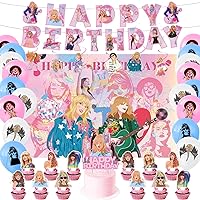 Pink Singer Birthday Decorations, TS Party Decorations Include Happy Birthday Backdrop,Banner, Balloons, Cake Toppers and hanging swirls for boy girl Party Decor, Popular Singer Party supplies ﻿