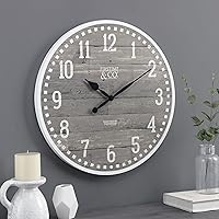 Gray Arlo Wall Clock, Large Vintage Decor for Living Room, Home Office, Round, Plastic, Farmhouse, 20 inches