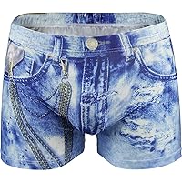 niceone Men Casual Shorts Denim Print Boxer Briefs Breathable Stretch Boxers Short Fake Jean Brief Athletic Underwear Trunks