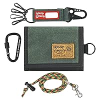 Rough Enough Boys Wallet for Teen Boys Kids Youth with Tactical Keychain Neck Lanyard Carabiner Army Green Canvas