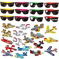 Neliblu party favours - 24 Kids Sunglasses with UV Protection and 72 Pack of Airplane Gliders