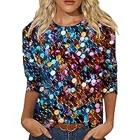 Womens Tops Dressy Casual,Crew Neck Vintage Print Graphic Shirt 3/4 Sleeve Tops for Women Going Out Tops for Women