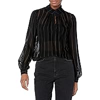 PAIGE Women's Bryla Top Long Sleeve Striped Burnout Mock Neck in Black