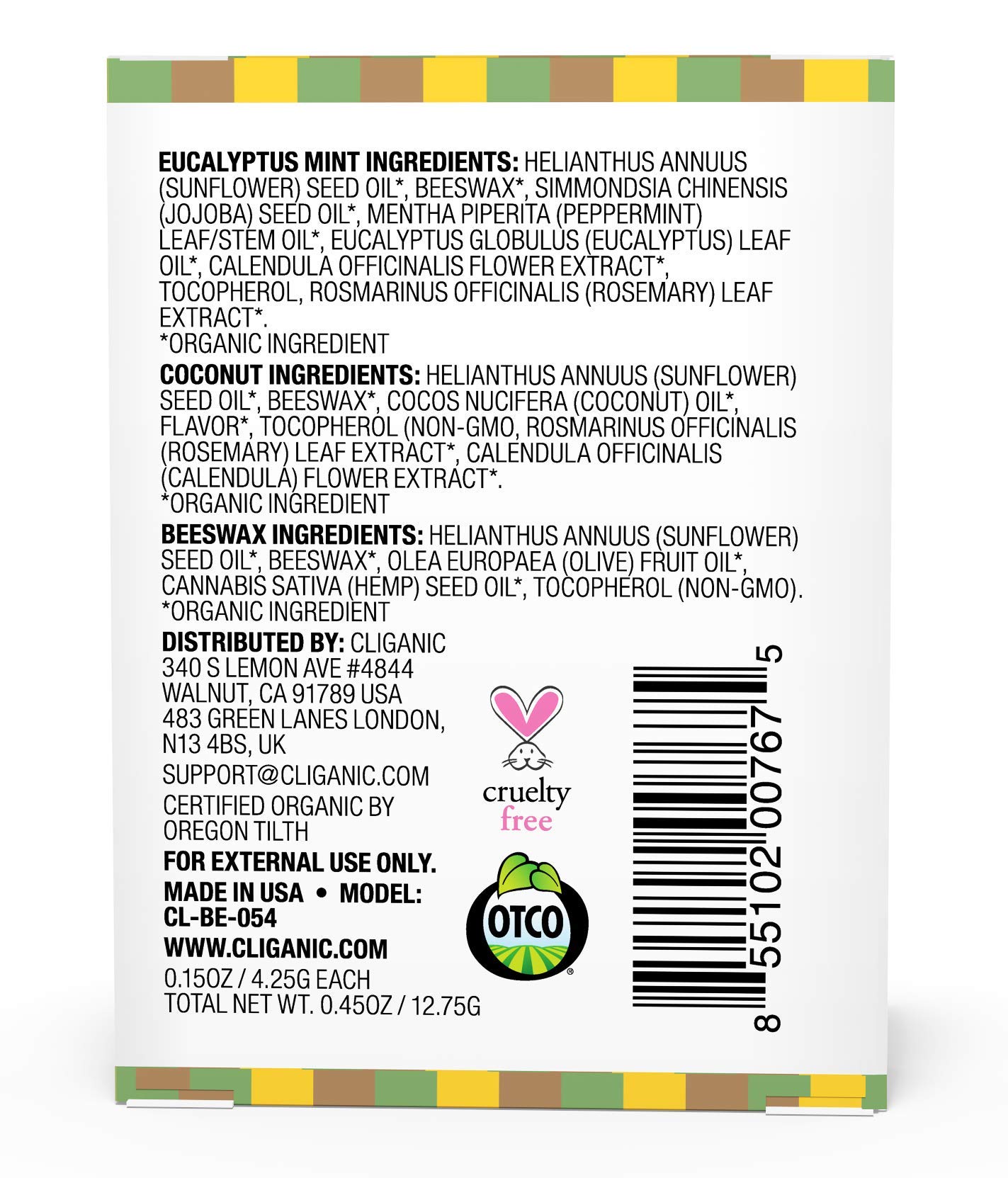 Cliganic USDA Organic Lip Balm Set - 3 Flavors - 100% Natural Moisturizer for Cracked & Dry Lips