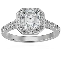 Amazon Collection Sterling Silver Infinite Elements Cubic Zirconia Asscher Center Halo Ring