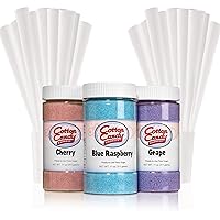 Cotton Candy Express 3 Flavor Sugar Pack with Cotton Candy Cones - Featuring Cherry, Grape, and Blue Raspberry Floss Sugar and 100 Paper Cones for Making Cotton Candy