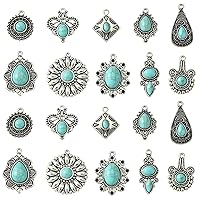 KitBeads 20pcs Tibetan Synthetic Turquoise Charms Mixed Styles Tear Drop Flower Charms Antique Silver Western Charms for Jewelry Making