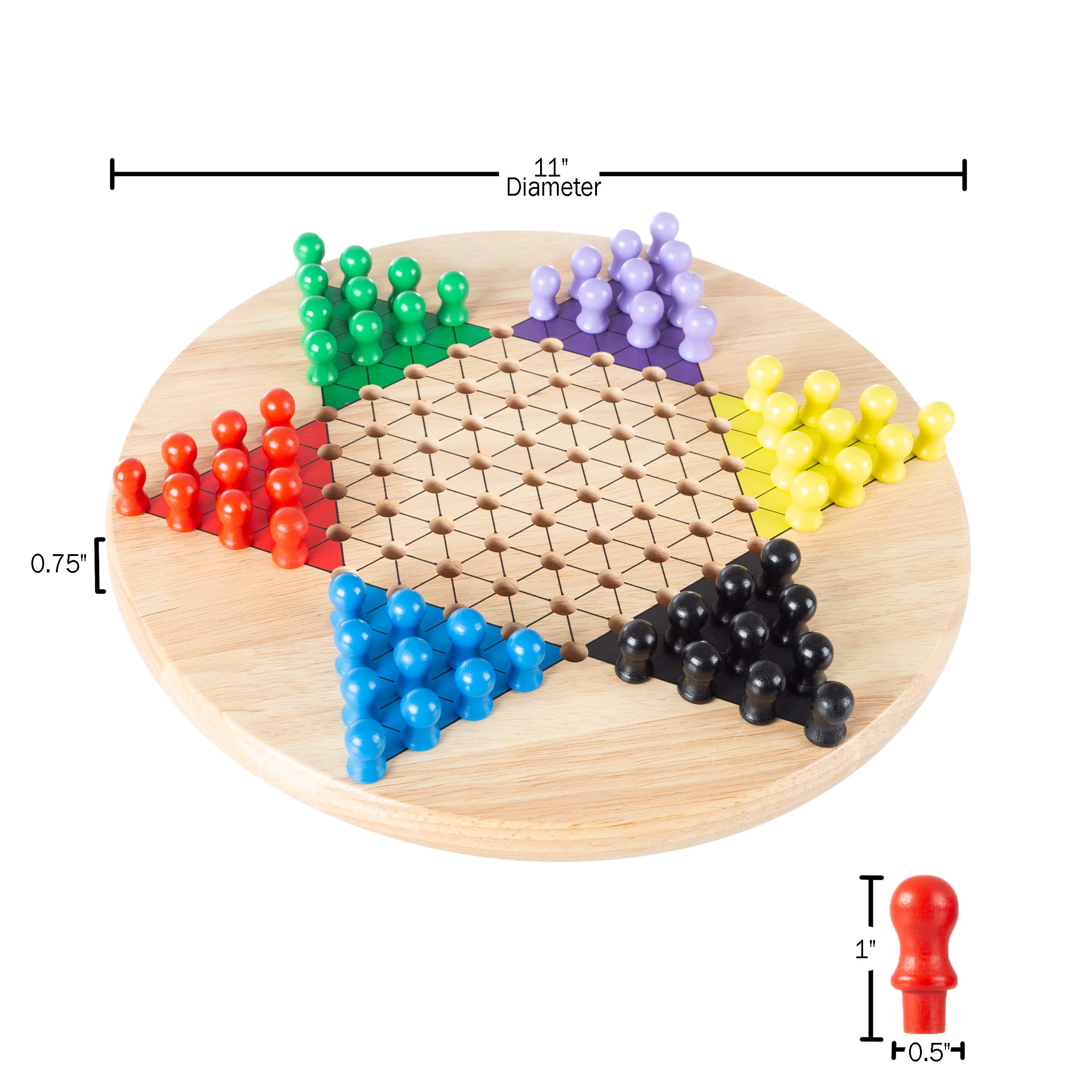 Chinese Checkers Game Set with 11 inch Wooden Board and Traditional Pegs, Game for Adults, Boys and Girls by Hey! Play!
