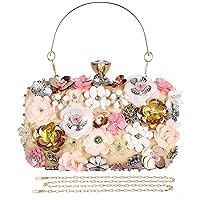 Selighting Colorful Flower Clutch Purse for Women Formal Evening Bag Beaded Pearl Purse for Wedding Prom Party Handbags