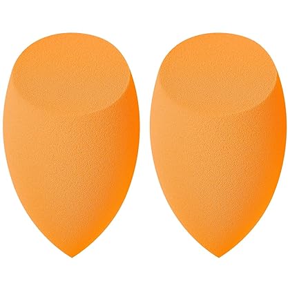 Real Techniques Miracle Complexion Sponge Duo, Makeup Blending Sponge, For Foundation, Offers Light To Medium Coverage, Natural, Dewy Makeup, Orange Sponge, Packaging May Vary, 2 Count