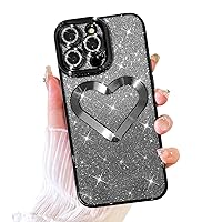 OOK Glitter Clear for iPhone 14 Pro Max Case, Gradient Cute Love Heart Soft TPU Sparkle Case Slim Shockproof for Women Girls Phone Cover-Black
