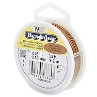 Beadalon 19 Strand Stainless Steel Bead Stringing Wire, 015 in / 0.38 mm, Satin Copper, 30 ft / 9.2 m